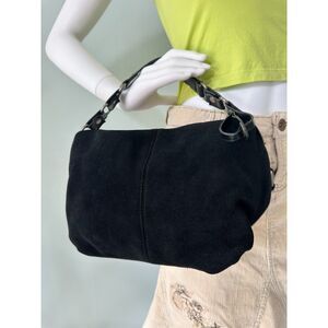Isaac Mizrahi Vintage Y2k Black Suede Shoulder Bag with Chain Strap Purse